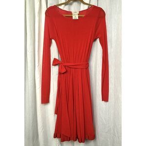 FUZZI Gaultier Red Tulle Dress Sheer Layered Long Sleeve A-Line Flare Knee Italy
